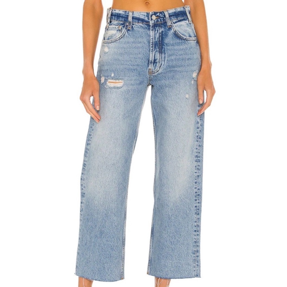 Anine Bing Gavin Distressed Light Wash Cotton High Rise Jeans Size 23